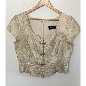 Vintage 90s Hampton Nites XL Gold Brocade Corset Evening Top Rhinestone Bows